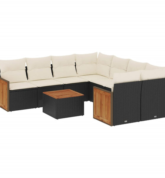 9-tlg. Garten-Sofagarnitur mit Kissen Schwarz Poly Rattan