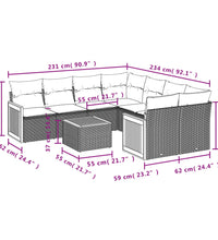 9-tlg. Garten-Sofagarnitur mit Kissen Schwarz Poly Rattan