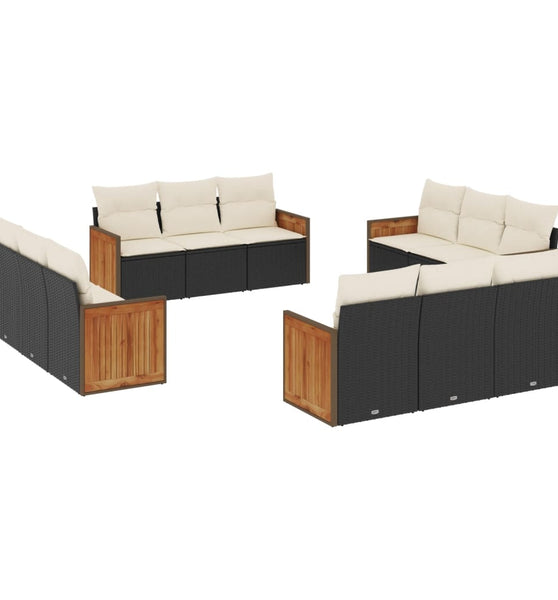 12-tlg. Garten-Sofagarnitur mit Kissen Schwarz Poly Rattan