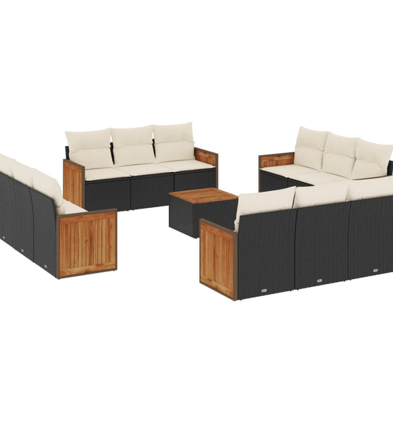 13-tlg. Garten-Sofagarnitur mit Kissen Schwarz Poly Rattan