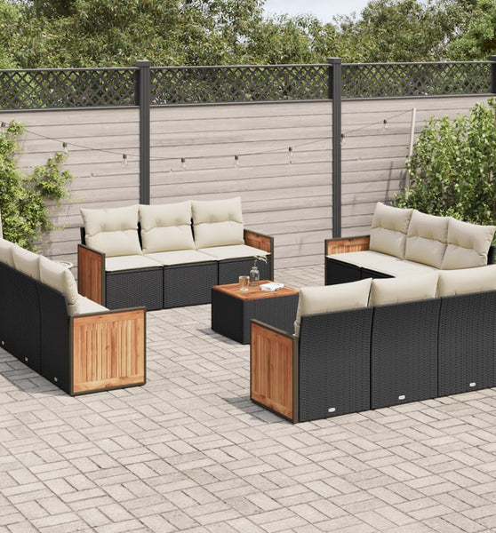 13-tlg. Garten-Sofagarnitur mit Kissen Schwarz Poly Rattan