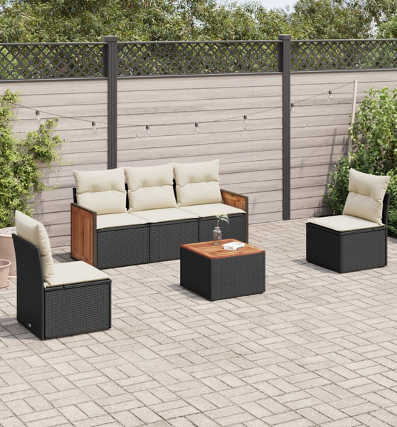 6-tlg. Garten-Sofagarnitur mit Kissen Schwarz Poly Rattan