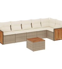 7-tlg. Garten-Sofagarnitur mit Kissen Beige Poly Rattan