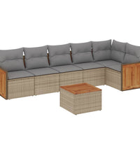 7-tlg. Garten-Sofagarnitur mit Kissen Beige Poly Rattan