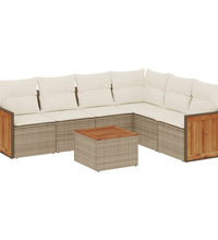 7-tlg. Garten-Sofagarnitur mit Kissen Beige Poly Rattan