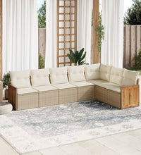 7-tlg. Garten-Sofagarnitur mit Kissen Beige Poly Rattan