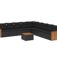 10-tlg. Garten-Sofagarnitur mit Kissen Schwarz Poly Rattan