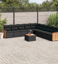 10-tlg. Garten-Sofagarnitur mit Kissen Schwarz Poly Rattan