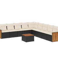 10-tlg. Garten-Sofagarnitur mit Kissen Schwarz Poly Rattan