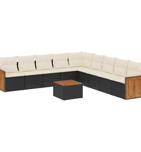 10-tlg. Garten-Sofagarnitur mit Kissen Schwarz Poly Rattan
