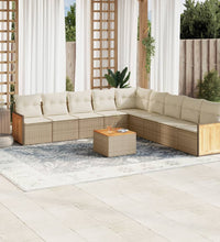 10-tlg. Garten-Sofagarnitur mit Kissen Beige Poly Rattan