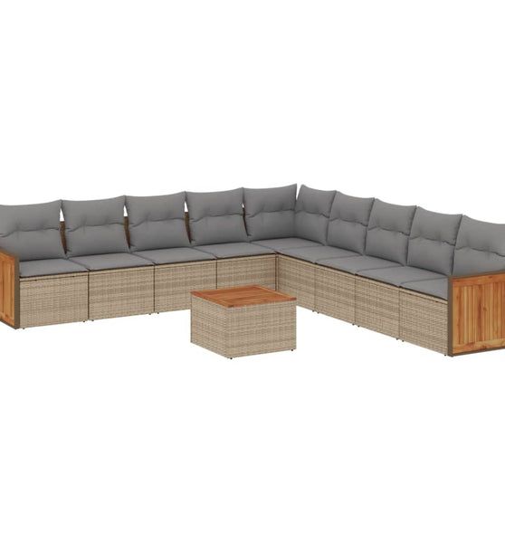 10-tlg. Garten-Sofagarnitur mit Kissen Beige Poly Rattan