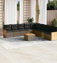 10-tlg. Garten-Sofagarnitur mit Kissen Grau Poly Rattan