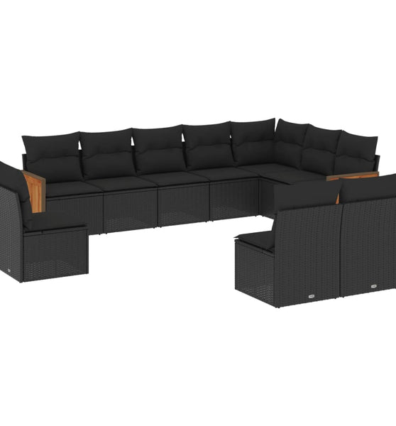 10-tlg. Garten-Sofagarnitur mit Kissen Schwarz Poly Rattan