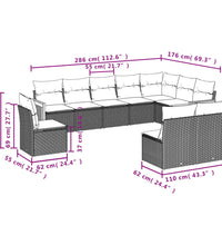10-tlg. Garten-Sofagarnitur mit Kissen Schwarz Poly Rattan