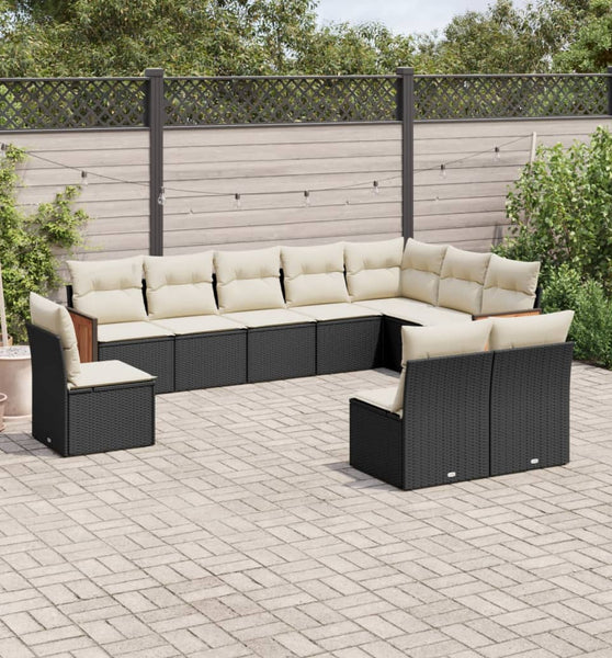 10-tlg. Garten-Sofagarnitur mit Kissen Schwarz Poly Rattan