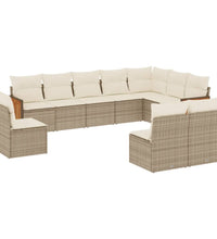 10-tlg. Garten-Sofagarnitur mit Kissen Beige Poly Rattan