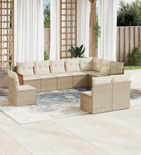 10-tlg. Garten-Sofagarnitur mit Kissen Beige Poly Rattan