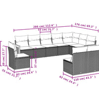 10-tlg. Garten-Sofagarnitur mit Kissen Grau Poly Rattan