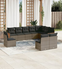 10-tlg. Garten-Sofagarnitur mit Kissen Grau Poly Rattan