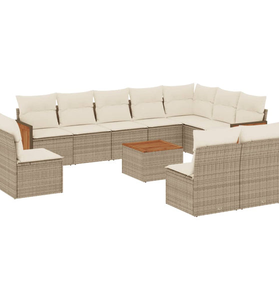 11-tlg. Garten-Sofagarnitur mit Kissen Beige Poly Rattan