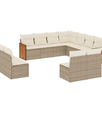 11-tlg. Garten-Sofagarnitur mit Kissen Beige Poly Rattan