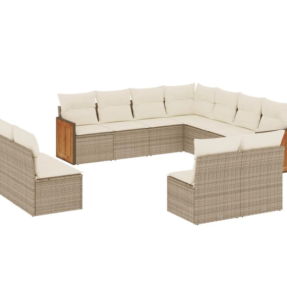 11-tlg. Garten-Sofagarnitur mit Kissen Beige Poly Rattan