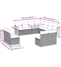 11-tlg. Garten-Sofagarnitur mit Kissen Beige Poly Rattan