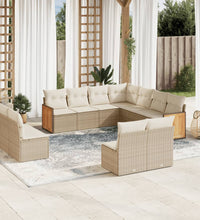 11-tlg. Garten-Sofagarnitur mit Kissen Beige Poly Rattan
