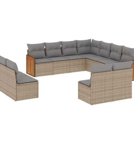 11-tlg. Garten-Sofagarnitur mit Kissen Beige Poly Rattan