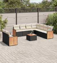 10-tlg. Garten-Sofagarnitur mit Kissen Schwarz Poly Rattan