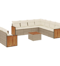 10-tlg. Garten-Sofagarnitur mit Kissen Beige Poly Rattan