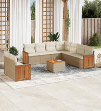 10-tlg. Garten-Sofagarnitur mit Kissen Beige Poly Rattan