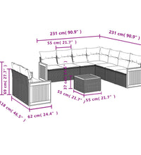 10-tlg. Garten-Sofagarnitur mit Kissen Grau Poly Rattan
