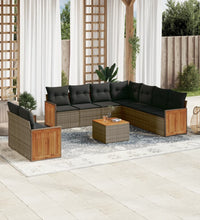 10-tlg. Garten-Sofagarnitur mit Kissen Grau Poly Rattan