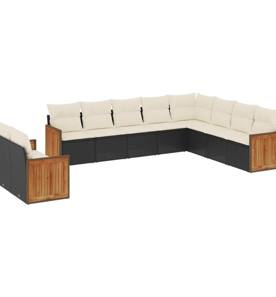 10-tlg. Garten-Sofagarnitur mit Kissen Schwarz Poly Rattan