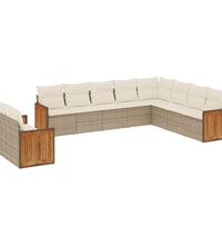 10-tlg. Garten-Sofagarnitur mit Kissen Beige Poly Rattan