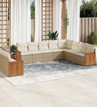 10-tlg. Garten-Sofagarnitur mit Kissen Beige Poly Rattan