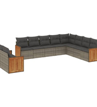 10-tlg. Garten-Sofagarnitur mit Kissen Grau Poly Rattan