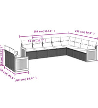 10-tlg. Garten-Sofagarnitur mit Kissen Grau Poly Rattan