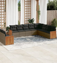 10-tlg. Garten-Sofagarnitur mit Kissen Grau Poly Rattan