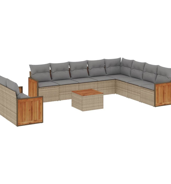 11-tlg. Garten-Sofagarnitur mit Kissen Beige Poly Rattan