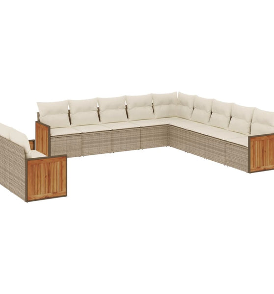 11-tlg. Garten-Sofagarnitur mit Kissen Beige Poly Rattan
