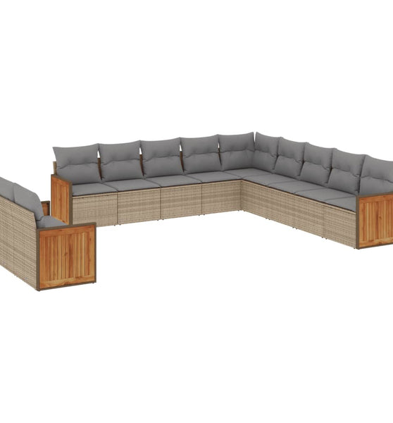 11-tlg. Garten-Sofagarnitur mit Kissen Beige Poly Rattan
