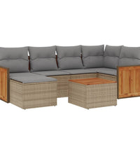 7-tlg. Garten-Sofagarnitur mit Kissen Beige Poly Rattan
