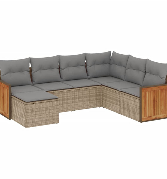 7-tlg. Garten-Sofagarnitur mit Kissen Beige Poly Rattan