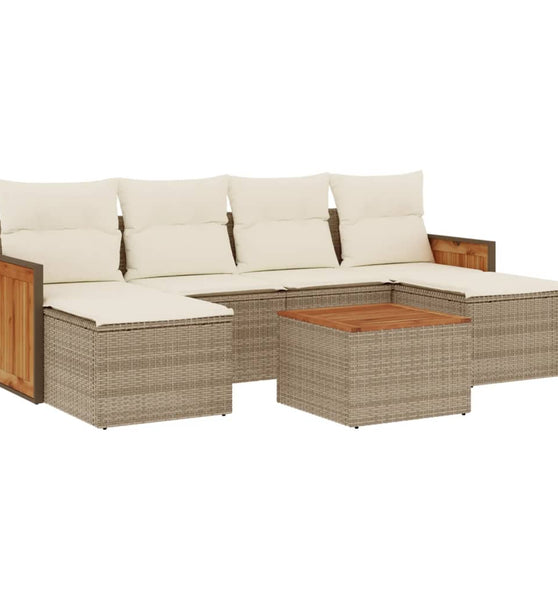 7-tlg. Garten-Sofagarnitur mit Kissen Beige Poly Rattan