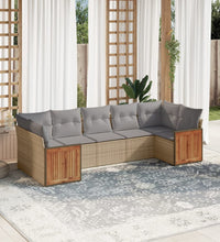 7-tlg. Garten-Sofagarnitur mit Kissen Beige Poly Rattan