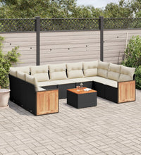 10-tlg. Garten-Sofagarnitur mit Kissen Schwarz Poly Rattan