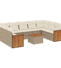 10-tlg. Garten-Sofagarnitur mit Kissen Beige Poly Rattan